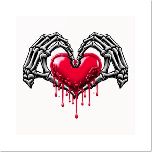 Skeleton Hand Heart Valentines Day Halloween Funny Bones Men Posters and Art